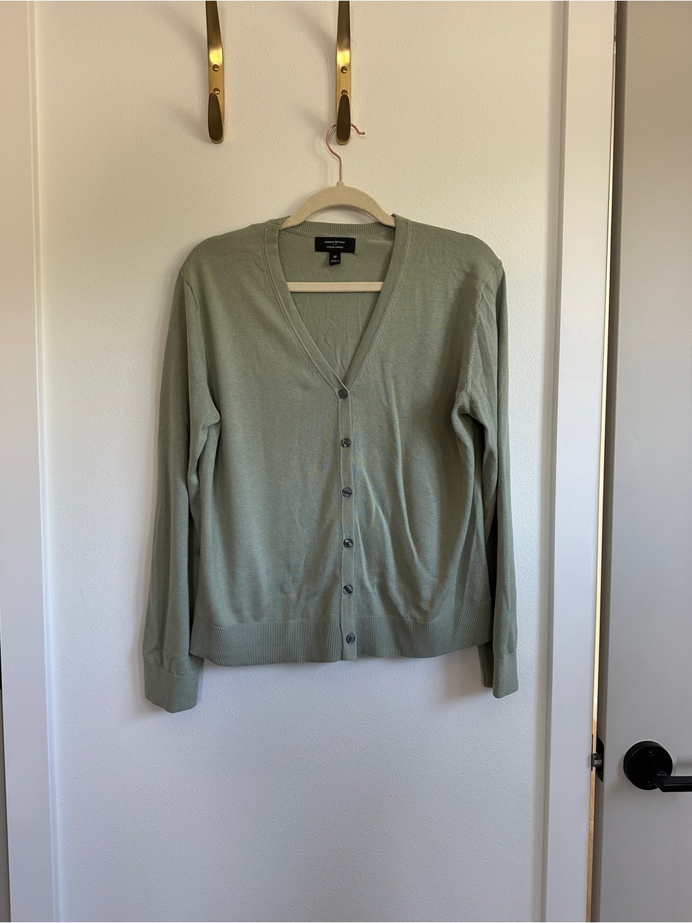 Banana Republic Light Sage V-Neck Button Cardigan Sweater